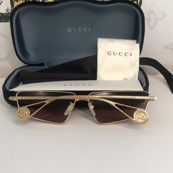 New Authentic Gucci GG0537S 002 Gold Cat-Eye Sunglasses Red Lenses - Picture 9 of 12